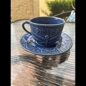 Bordallo Pinheiro Blue Dragonfly Cup and Saucer